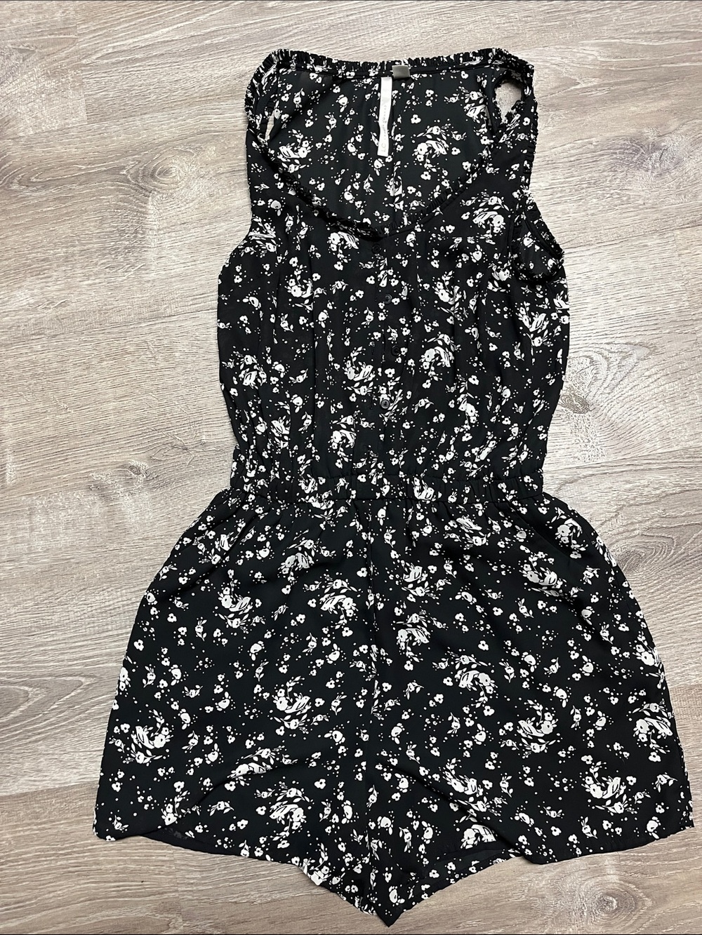 LC Lauren Conrad Black Floral Sleeveless Romper